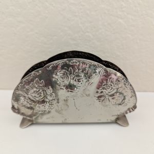 Elegance Vintage (1970s) Silver plate Napkin Holder Letter Holder Floral Rose Em